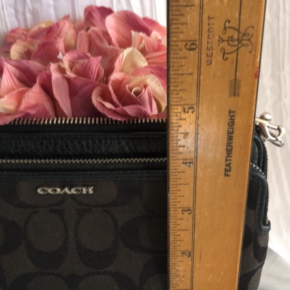 COACH black signature logo large wristlet wallet in canvas & w/ leather accents - Picture 15 of 15